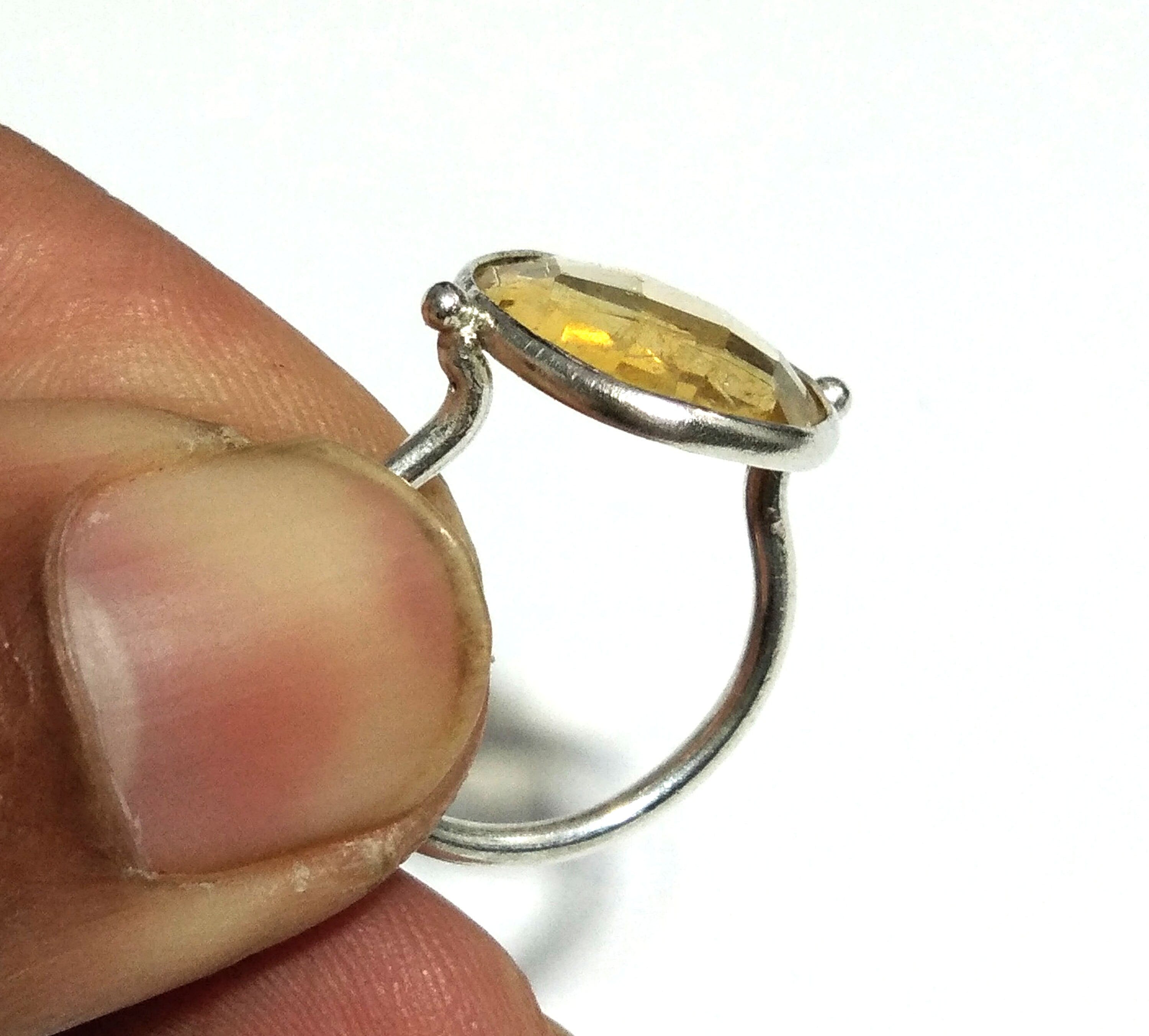 Citrine Checker Cut Stone Ring, 925 Solid Starling Silver Ring, Gemstone Size 13x15 mm Natural Yellow Citrine Stone Ring, Gift Birthday Ring